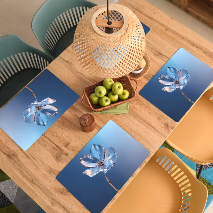 Placemat vinyl - Blauw - Bloem - Glazen - Sierlijk — 3