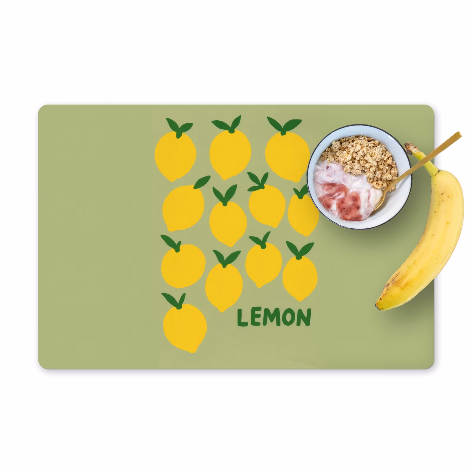 Placemat vinyl - Citroenen - Blaadjes - Geel - Patroon — 1