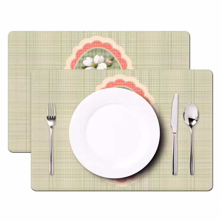 Placemat vinyl - Bloemen - Illustratie - Geruit - Groen — 2