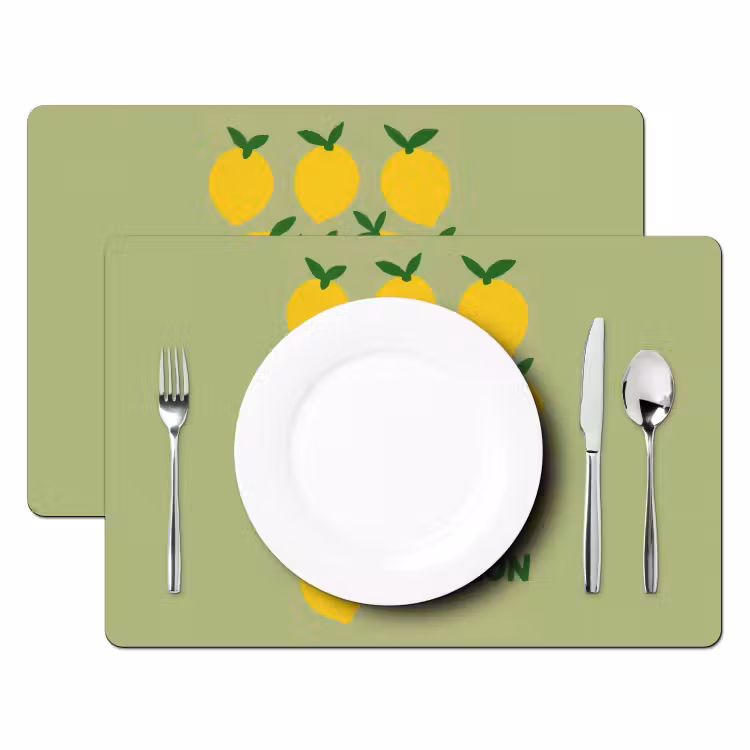 Placemat vinyl - Citroenen - Blaadjes - Geel - Patroon — 2