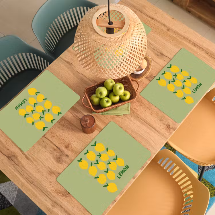 Placemat vinyl - Citroenen - Blaadjes - Geel - Patroon — 3