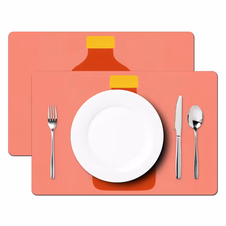 Placemat vinyl - Ketchup - Fles - Rood - Minimalistisch — 2