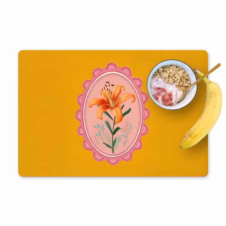 Placemat vinyl - Lelie - Oranje - Lijst - Ovaal — 1