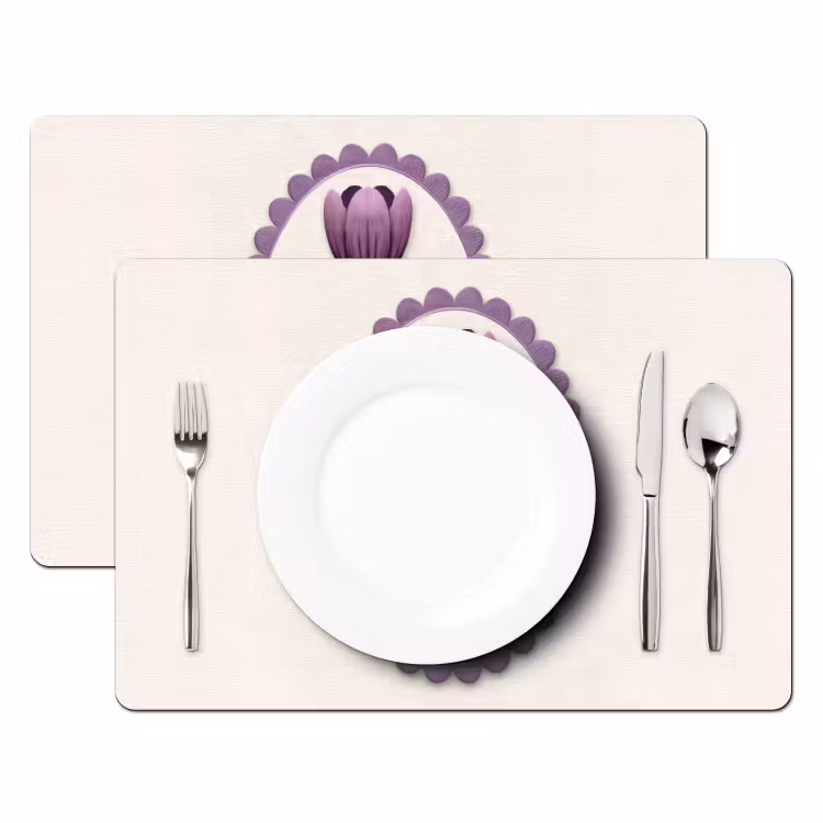 Placemat vinyl - Tulpen - Paars - Lijst - Bladeren — 2