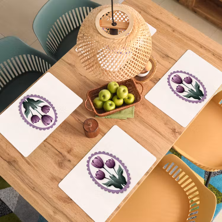Placemat vinyl - Tulpen - Paars - Lijst - Bladeren — 3
