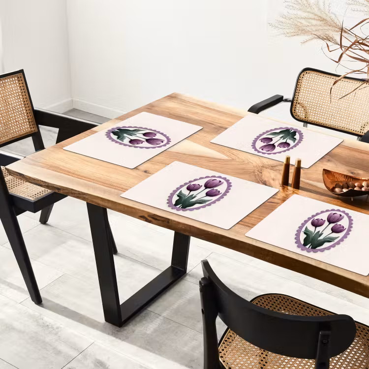Placemat vinyl - Tulpen - Paars - Lijst - Bladeren — 4