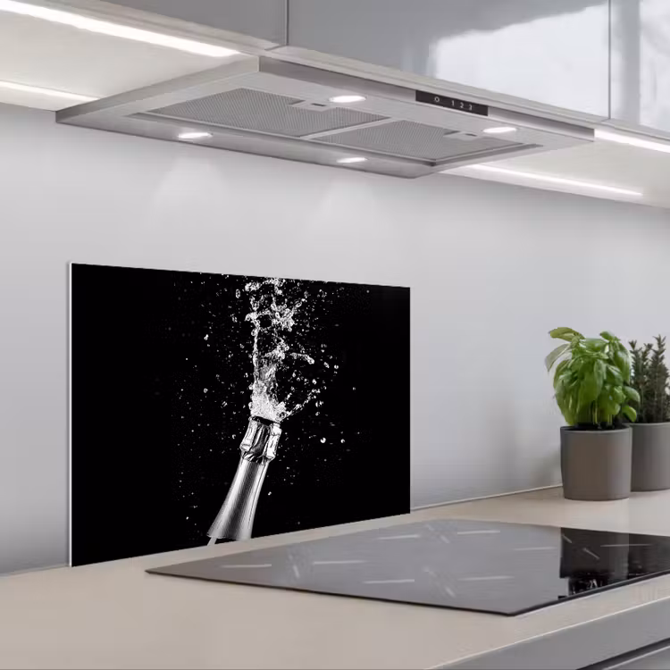 Spatscherm keuken - Champagne - Zwart - Spetters - Popping — 1