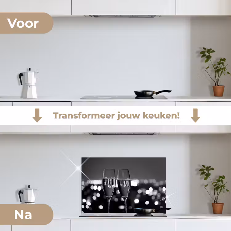 Spatscherm keuken - Bubbels - Proosten - Champagneglazen - Stadslichten — 7