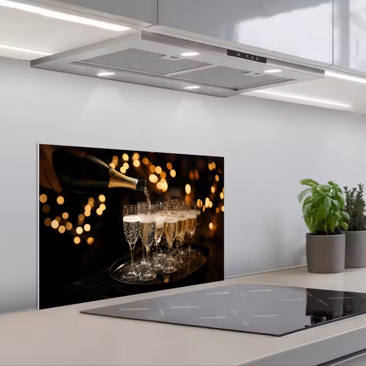 Spatscherm keuken - Lichtjes - Champagne - Dienblad - Glazen — 1