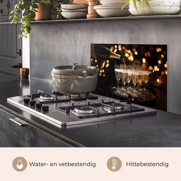 Spatscherm keuken - Lichtjes - Champagne - Dienblad - Glazen — 2