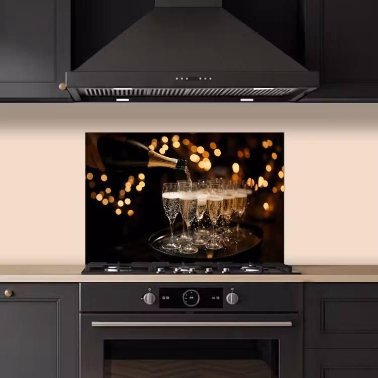 Spatscherm keuken - Lichtjes - Champagne - Dienblad - Glazen — 5