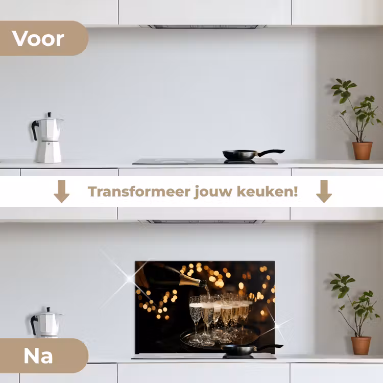 Spatscherm keuken - Lichtjes - Champagne - Dienblad - Glazen — 7