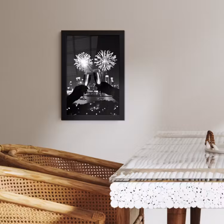 Poster met lijst - Vuurwerk - Proosten - Skyline - Champagne — 2
