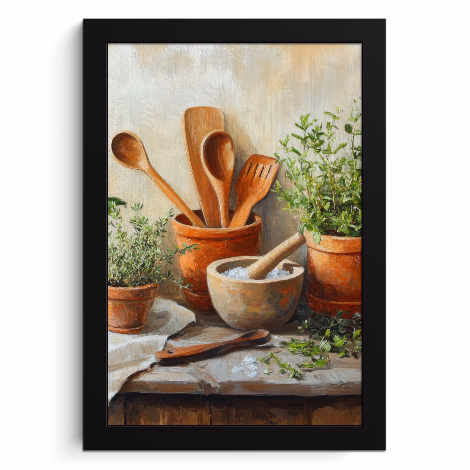 Poster met lijst - Potten - Kruiden - Hout — 1