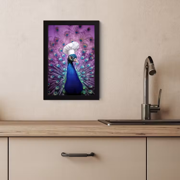 Poster met lijst - Pauw - Koksmuts - Cool - Paars — 4