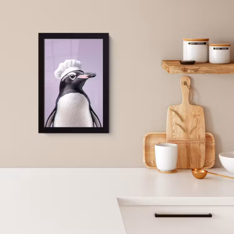 Poster met lijst - Pinguïn - Koksmuts - Lief - Paars — 3