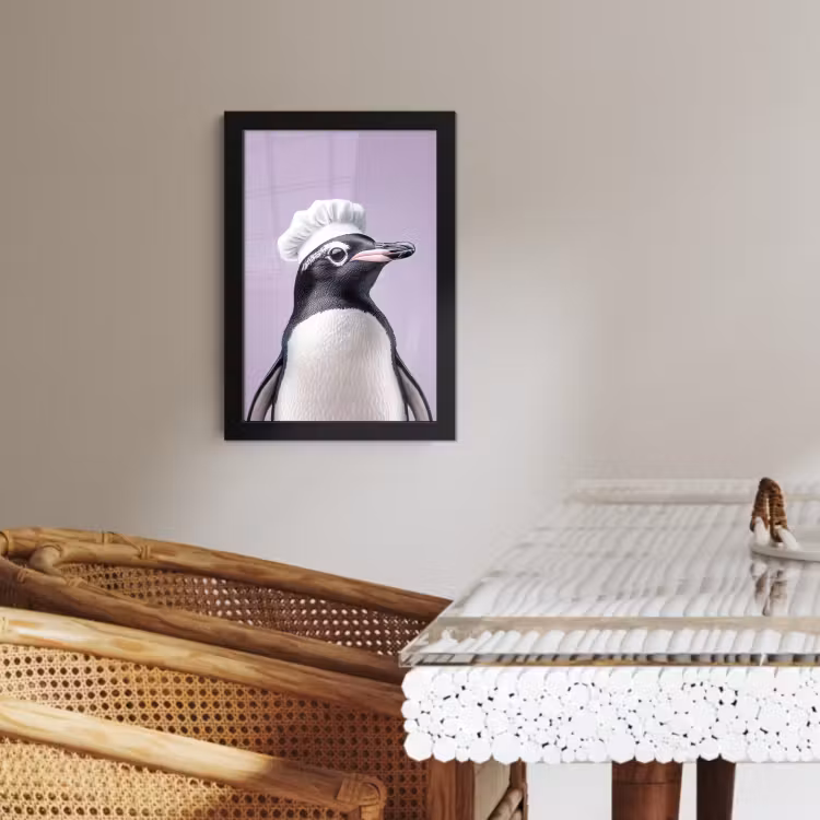 Poster met lijst - Pinguïn - Koksmuts - Lief - Paars — 4