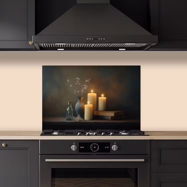 Spatscherm keuken - Kaarsen - Stilleven - Rustiek - Boeken — 5