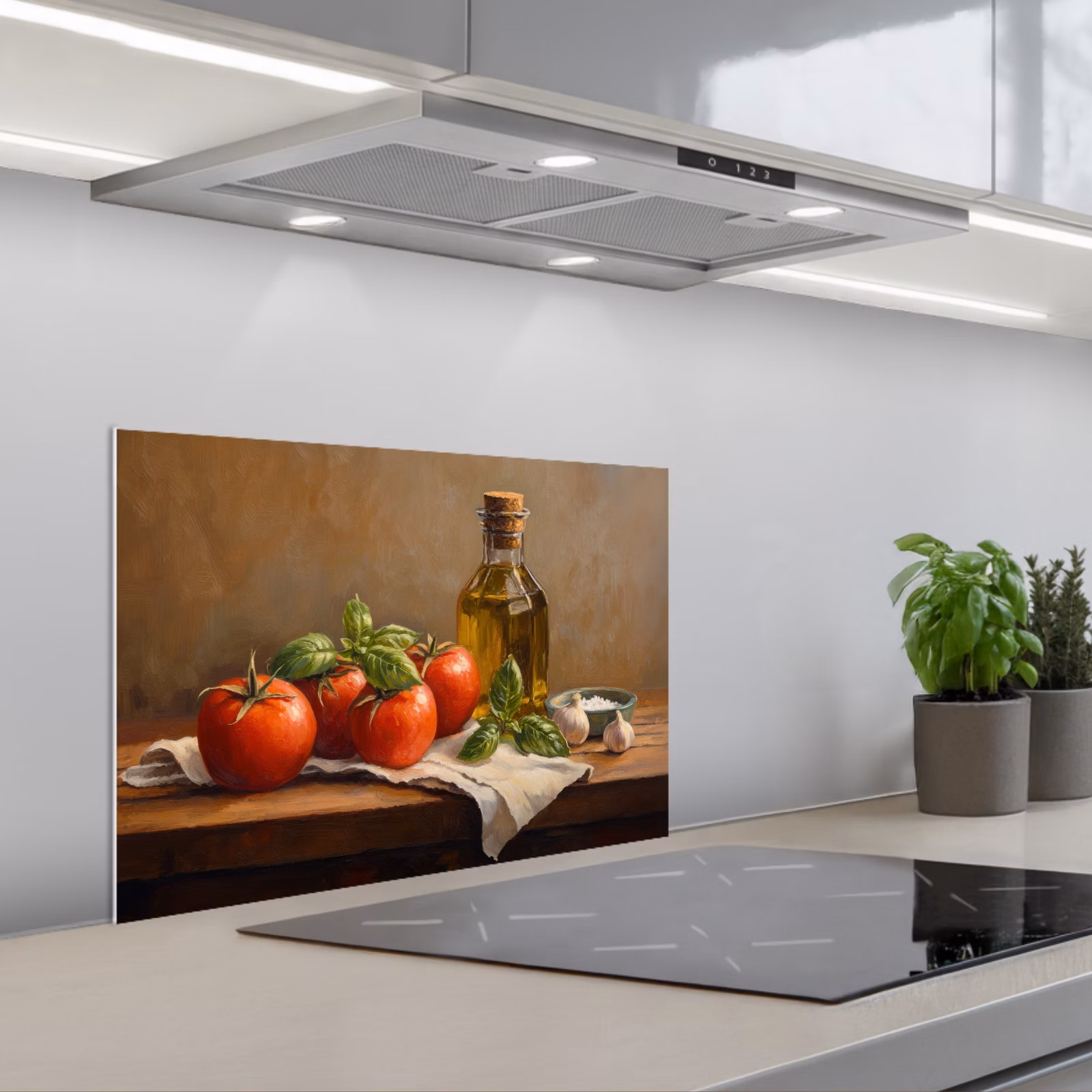 Spatscherm keuken - Tomaten - Olijfolie - Stilleven — 1