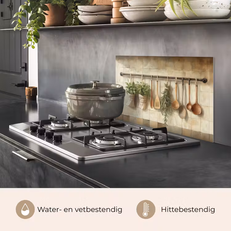 Spatscherm keuken - Hout - Keukengerei - Stilleven - Tegels — 2