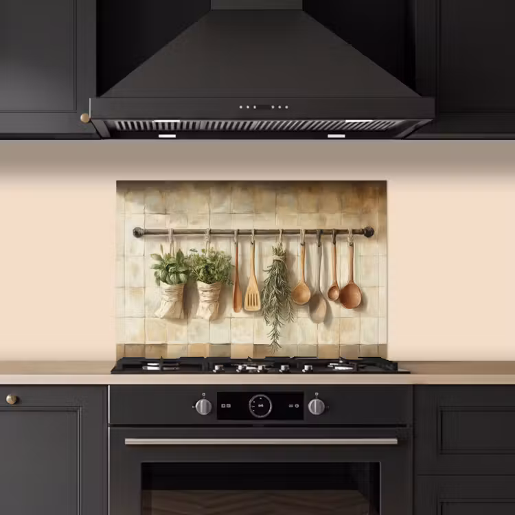 Spatscherm keuken - Hout - Keukengerei - Stilleven - Tegels — 5