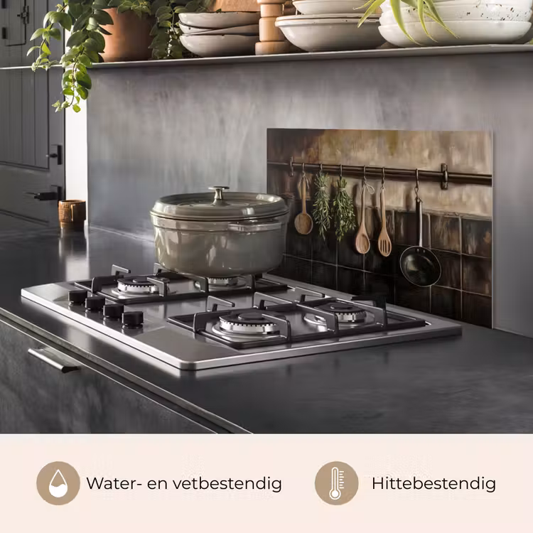 Spatscherm keuken - Keukengerei - Rustiek - Tegels - Kruiden — 2