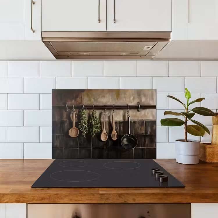 Spatscherm keuken - Keukengerei - Rustiek - Tegels - Kruiden — 3