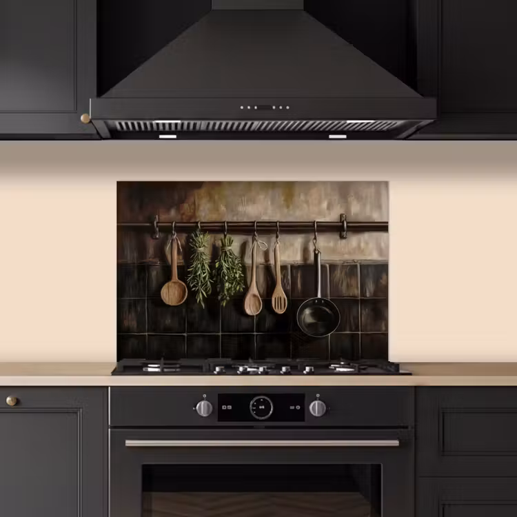 Spatscherm keuken - Keukengerei - Rustiek - Tegels - Kruiden — 5
