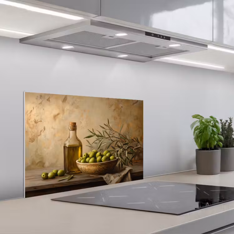 Spatscherm keuken - Olijven - Stilleven - Vintage — 1