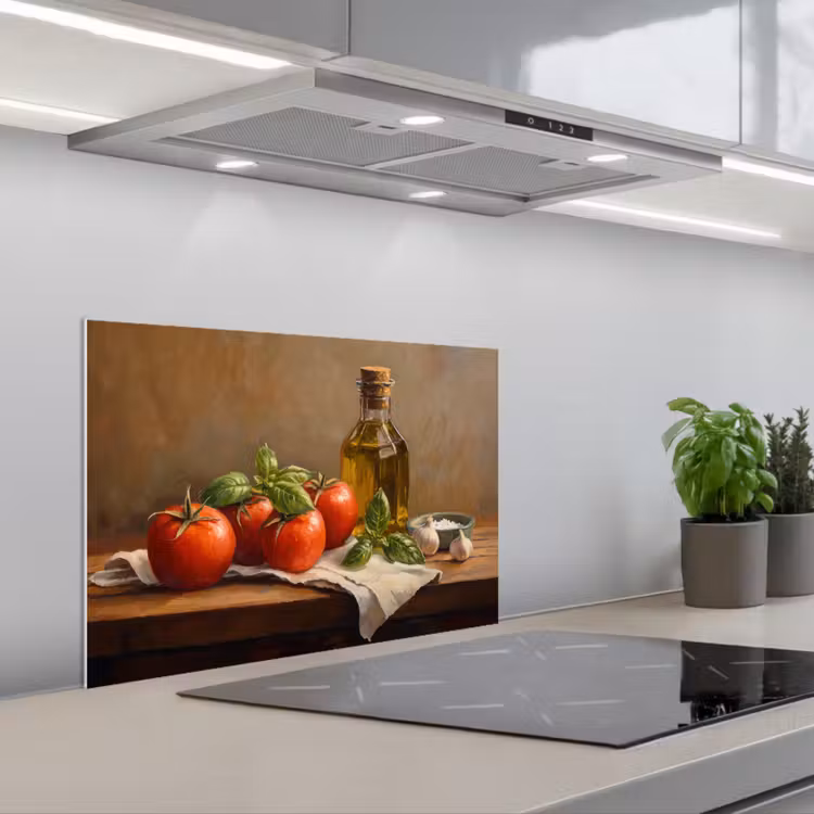 Spatscherm keuken - Tomaten - Olijfolie - Stilleven — 1