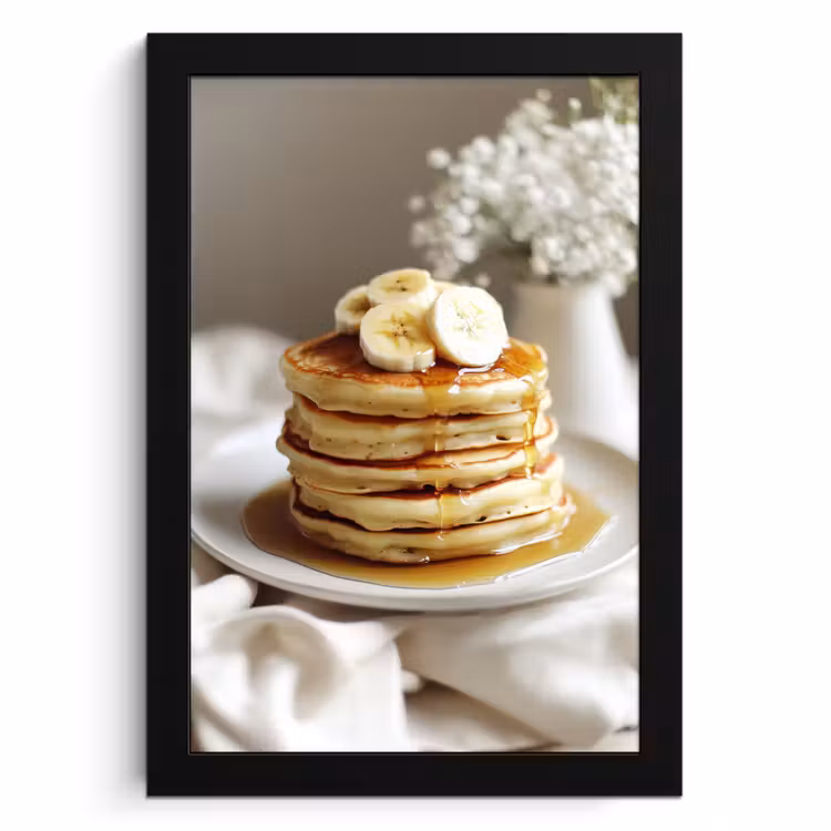 Poster met lijst - Pannenkoeken - Banaan - Siroop - Wit - Beige — 1