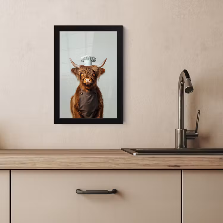 Poster met lijst - Schotse Hooglander - Bruin - Hoorns - Kokskleding — 3