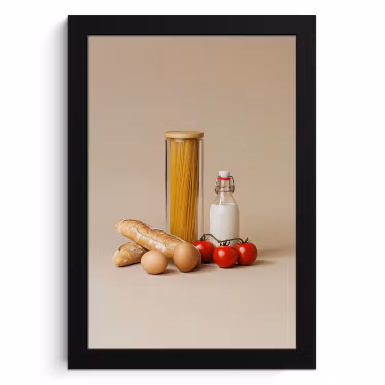 Poster met lijst - Spaghetti - Melk - Tomaten - Eieren - Brood — 1