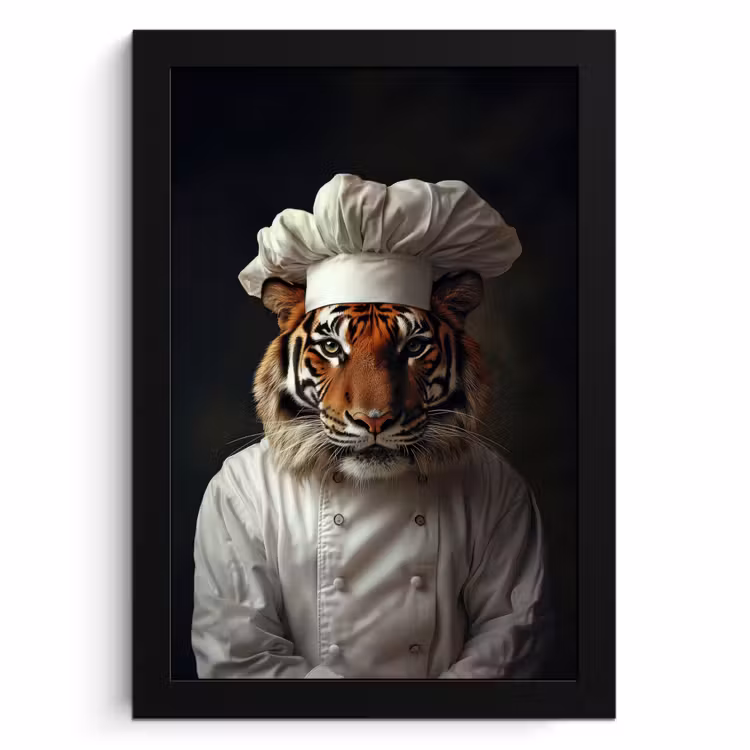 Poster met lijst - Tijger - Kokskleding - Bruin — 1