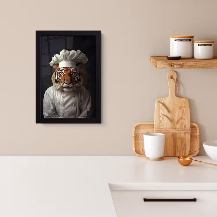 Poster met lijst - Tijger - Kokskleding - Bruin — 2