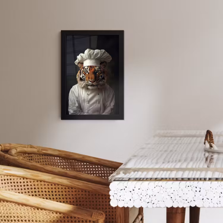 Poster met lijst - Tijger - Kokskleding - Bruin — 3