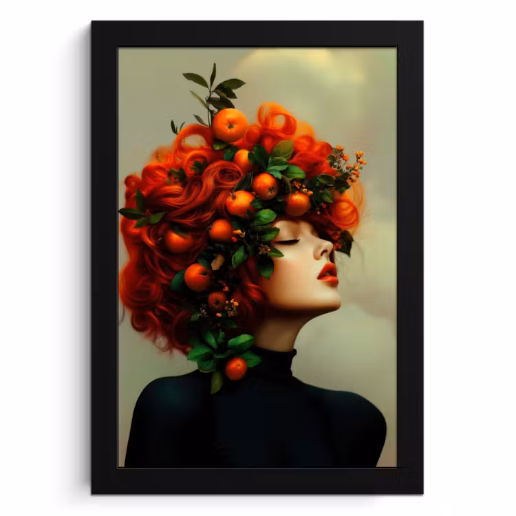Poster met lijst - Vrouw - Appels - Rood - Bladeren — 1