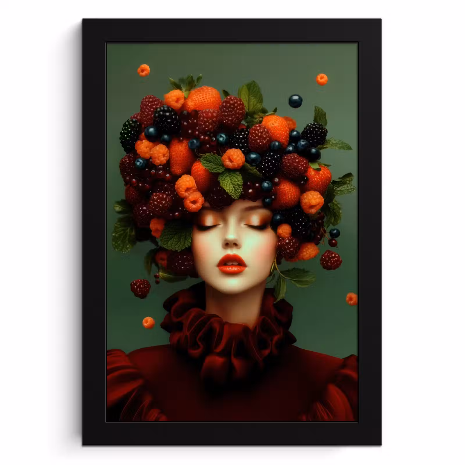 Poster met lijst - Vrouw - Aardbeien - Frambozen - Bramen - Bessen — 1