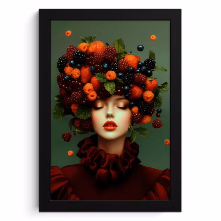 Poster met lijst - Vrouw - Aardbeien - Frambozen - Bramen - Bessen — 1