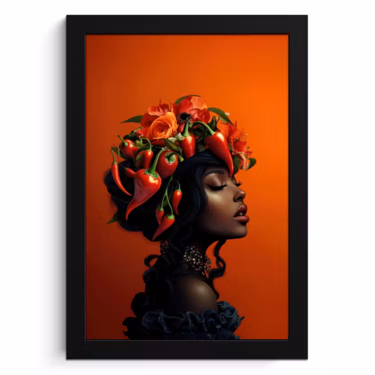 Poster met lijst - Vrouw - Chilipepers - Pepers - Bloemen — 1