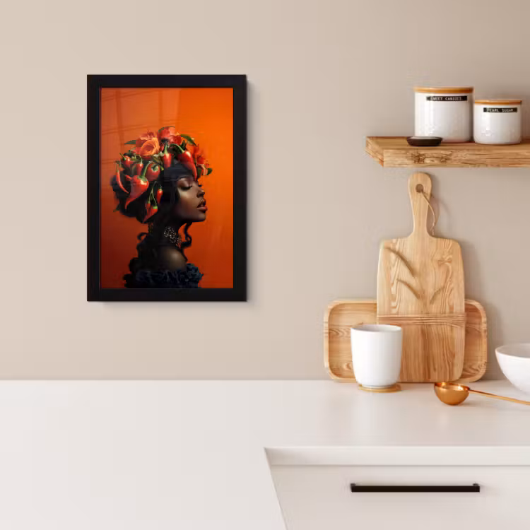 Poster met lijst - Vrouw - Chilipepers - Pepers - Bloemen — 4