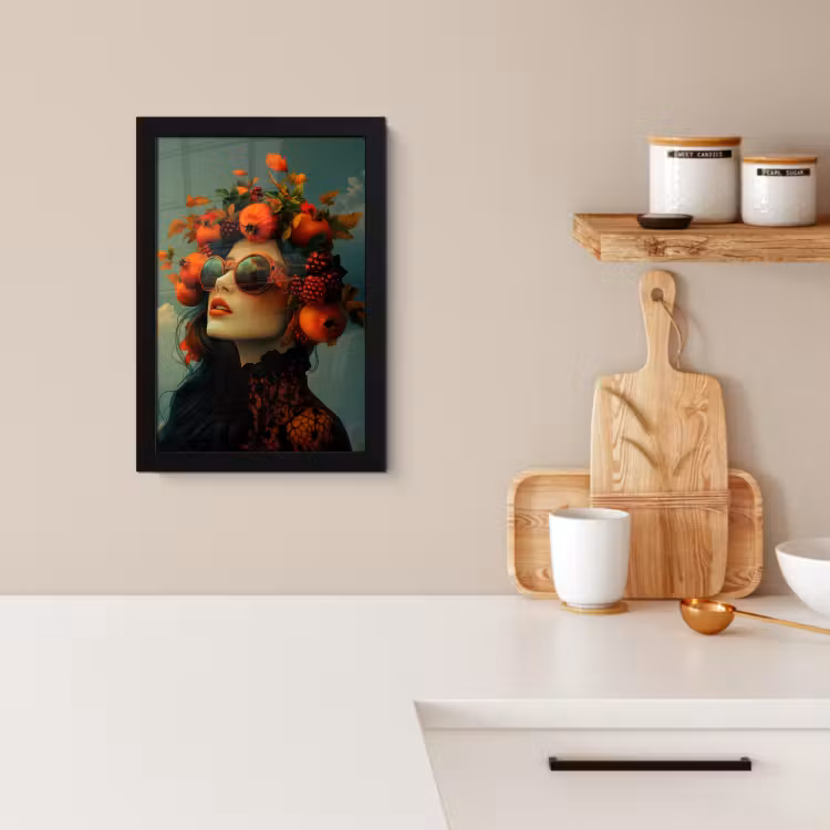 Poster met lijst - Vrouw - Granaatappel - Herfst - Zonnebril — 2