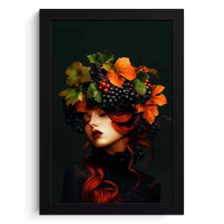 Poster met lijst - Vrouw - Rood - Groen - Druiven — 1