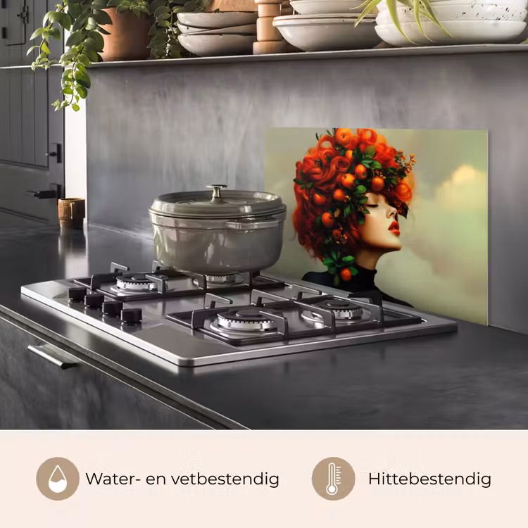 Spatscherm keuken - Vrouw - Appels - Rood - Bladeren — 2