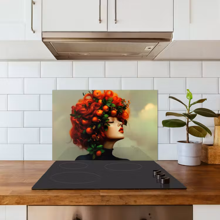 Spatscherm keuken - Vrouw - Appels - Rood - Bladeren — 3