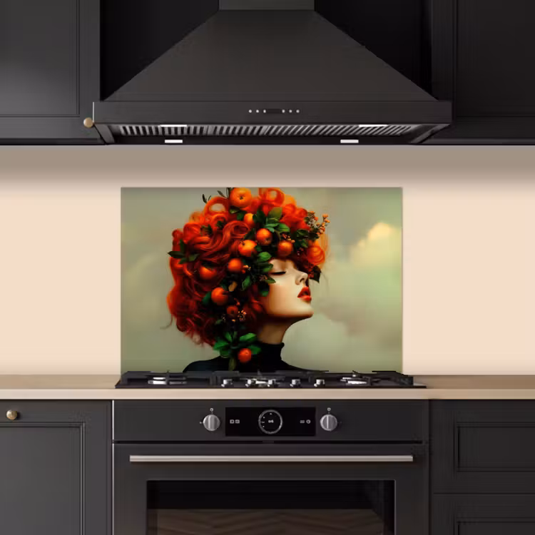 Spatscherm keuken - Vrouw - Appels - Rood - Bladeren — 5