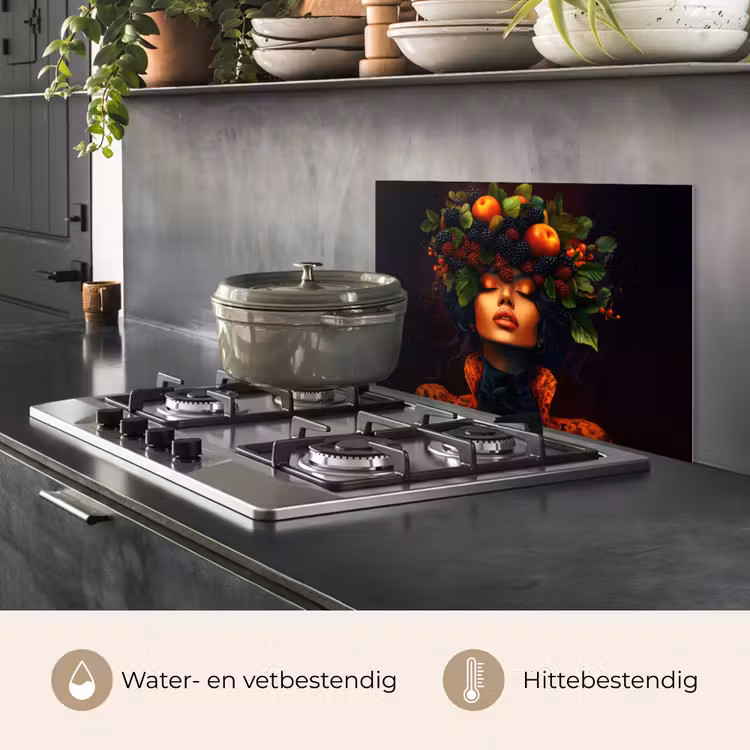 Spatscherm keuken - Vrouw - Zwart - Bessen - Bramen - Appels — 2