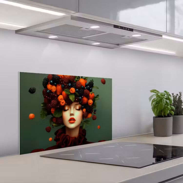 Spatscherm keuken - Vrouw - Aardbeien - Frambozen - Bramen - Bessen — 1