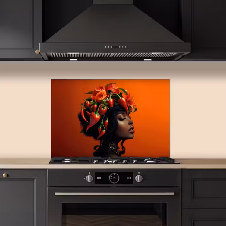Spatscherm keuken - Vrouw - Chilipepers - Pepers - Bloemen — 5