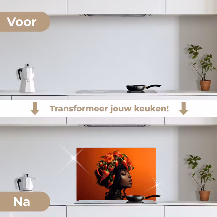 Spatscherm keuken - Vrouw - Chilipepers - Pepers - Bloemen — 7